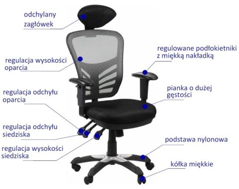 Fotel obrotowy HG-0001H SZARY - krzesło biurowe do biurka - TILT, ZAGŁÓWEK Fotel obrotowy HG-0001H SZARY - krzesło biurowe do biurka - TILT, ZAGŁÓWEK