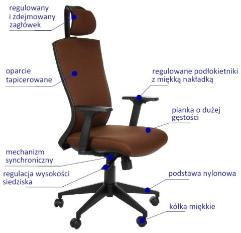 Fotel obrotowy HG-0004F BRĄZ - krzesło biurowe do biurka - TILT, ZAGŁÓWEK Fotel obrotowy HG-0004F BRĄZ - krzesło biurowe do biurka - TILT, ZAGŁÓWEK
