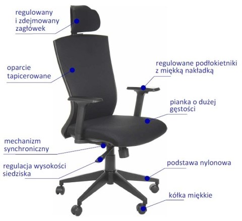 Fotel obrotowy HG-0004F CZARNY - krzesło biurowe do biurka - TILT, ZAGŁÓWEK Fotel obrotowy HG-0004F CZARNY - krzesło biurowe do biurka - TILT, ZAGŁÓWEK