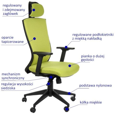 Fotel obrotowy HG-0004F ZIELONY - krzesło biurowe do biurka - TILT, ZAGŁÓWEK Fotel obrotowy HG-0004F ZIELONY - krzesło biurowe do biurka - TILT, ZAGŁÓWEK