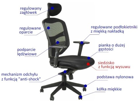 Fotel obrotowy HN-5038 CZARNY - krzesło biurowe do biurka - TILT, ZAGŁÓWEK Fotel obrotowy HN-5038 CZARNY - krzesło biurowe do biurka - TILT, ZAGŁÓWEK