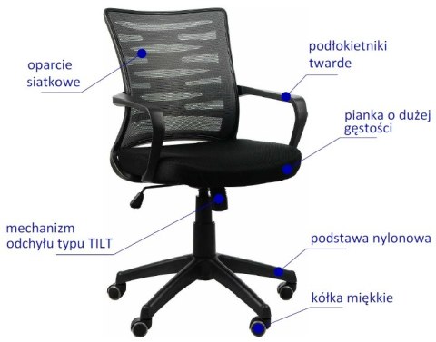Fotel obrotowy KB-2022 SZARY - krzesło biurowe do biurka - TILT Fotel obrotowy KB-2022 SZARY - krzesło biurowe do biurka - TILT