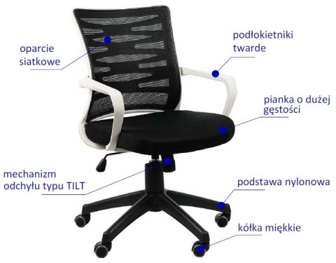 Fotel obrotowy KB-2022/SZ CZARNY - krzesło biurowe do biurka - TILT Fotel obrotowy KB-2022/SZ CZARNY - krzesło biurowe do biurka - TILT