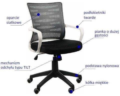 Fotel obrotowy KB-2022/SZ SZARY - krzesło biurowe do biurka - TILT Fotel obrotowy KB-2022/SZ SZARY - krzesło biurowe do biurka - TILT