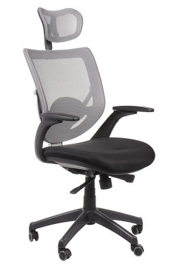 Fotel obrotowy KB-8904 SZARY - krzesło biurowe do biurka - TILT, ZAGŁÓWEK