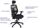 Fotel obrotowy KB-8905 CZARNY - krzesło biurowe do biurka - TILT, ZAGŁÓWEK