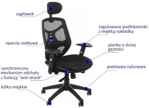 Fotel obrotowy KB-8905 CZARNY - krzesło biurowe do biurka - TILT, ZAGŁÓWEK Fotel obrotowy KB-8905 CZARNY - krzesło biurowe do biurka - TILT, ZAGŁÓWEK