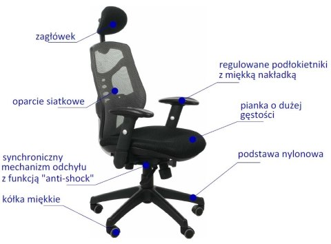 Fotel obrotowy KB-8905 SZARY - krzesło biurowe do biurka - TILT, ZAGŁÓWEK Fotel obrotowy KB-8905 SZARY - krzesło biurowe do biurka - TILT, ZAGŁÓWEK
