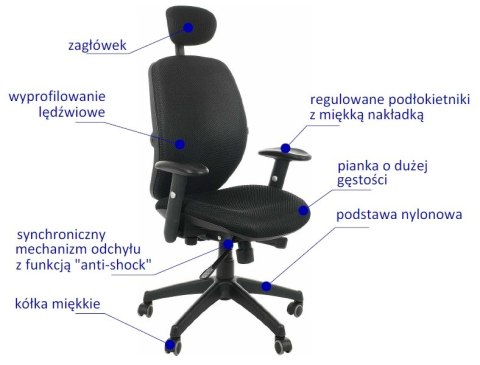 Fotel obrotowy KB-912A CZARNY - krzesło biurowe do biurka - TILT, ZAGŁÓWEK Fotel obrotowy KB-912A CZARNY - krzesło biurowe do biurka - TILT, ZAGŁÓWEK