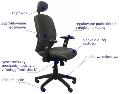 Fotel obrotowy KB-912A GRAFIT - krzesło biurowe do biurka - TILT, ZAGŁÓWEK Fotel obrotowy KB-912A GRAFIT - krzesło biurowe do biurka - TILT, ZAGŁÓWEK