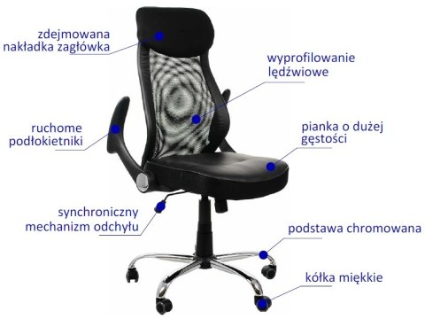 Fotel obrotowy ZH-376 CZARNY - krzesło biurowe do biurka - TILT Fotel obrotowy ZH-376 CZARNY - krzesło biurowe do biurka - TILT