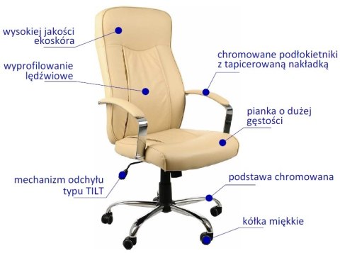 Fotel obrotowy ZH-9152 BEŻ - krzesło biurowe do biurka - TILT Fotel obrotowy ZH-9152 BEŻ - krzesło biurowe do biurka - TILT