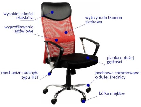 Fotel obrotowy ZH-935 CZERWONY - krzesło biurowe do biurka - TILT Fotel obrotowy ZH-935 CZERWONY - krzesło biurowe do biurka - TILT