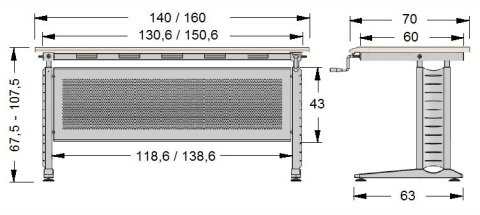 STELAŻ BIURKA CK-UD regulowany - 140 cm, alu STELAŻ BIURKA CK-UD regulowany - 140 cm, alu