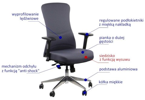 Fotel obrotowy KENTON / ALU / SZARY - krzesło biurowe do biurka - TILT Fotel obrotowy KENTON / ALU / SZARY - krzesło biurowe do biurka - TILT