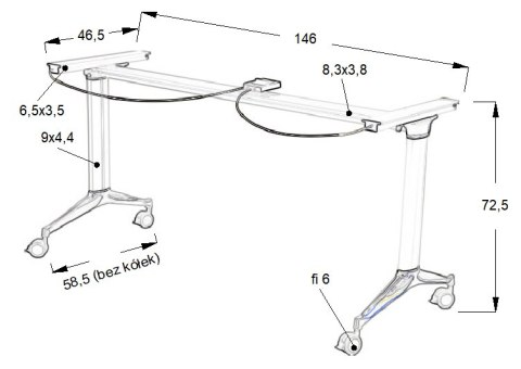 STELAŻ DO BIURKA NY-A105 uchylny 146x59x72,5 aluminiowy STELAŻ DO BIURKA NY-A105 uchylny 146x59x72,5 aluminiowy