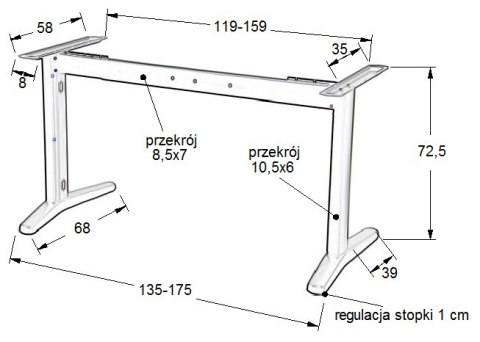Stelaż do biurka STL-01 z rozsuwaną belką - Aluminium - z kanałem kablowym Stelaż do biurka STL-01 z rozsuwaną belką - Aluminium - z kanałem kablowym