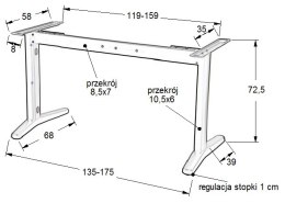 Stelaż do biurka stołu STL-01 z rozsuwaną belką - Biały - kanałem kablowym
