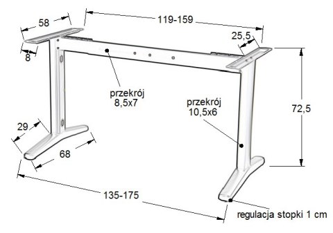 STELAŻ do biurka stołu STT-01 z rozsuwaną belką - Aluminium - z kanałem kablowym STELAŻ do biurka stołu STT-01 z rozsuwaną belką - Aluminium - z kanałem kablowym