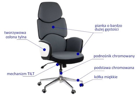 Fotel obrotowy szary BEDFORD tk. 206/54/W - krzesło biurowe do biurka - TILT Fotel obrotowy szary BEDFORD tk. 206/54/W - krzesło biurowe do biurka - TILT