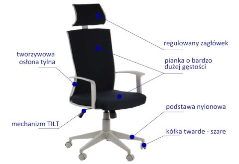 Fotel obrotowy CLAYTON tk. 54 czarny - krzesło biurowe do biurka - TILT, ZAGŁÓWEK Fotel obrotowy CLAYTON tk. 54 czarny - krzesło biurowe do biurka - TILT, ZAGŁÓWEK