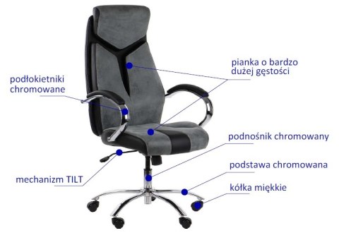 Fotel obrotowy CLIFTON tk. A45/PU szary - krzesło biurowe do biurka - TILT Fotel obrotowy CLIFTON tk. A45/PU szary - krzesło biurowe do biurka - TILT