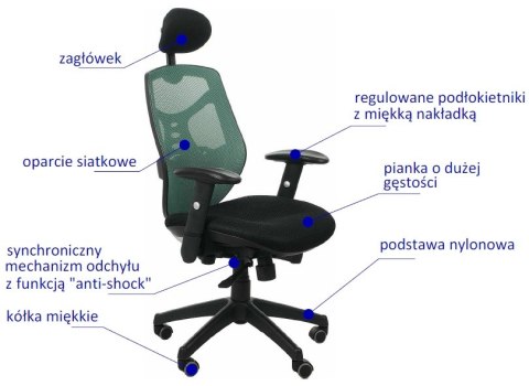 Fotel obrotowy KB-8905 ZIELONY - krzesło biurowe do biurka - TILT, ZAGŁÓWEK Fotel obrotowy KB-8905 ZIELONY - krzesło biurowe do biurka - TILT, ZAGŁÓWEK