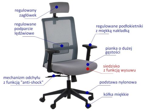 Fotel obrotowy RIVERTON M/H - różne kolory - szary-szary - krzesło biurowe do biurka - TILT, ZAGŁÓWEK Fotel obrotowy RIVERTON M/H - różne kolory - szary-szary - krzesło biurowe do biurka - TILT, ZAGŁÓWEK
