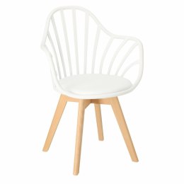 Intesi Krzesło Sirena z podłokietnikami białe tworzywo PP poduszka ekoskóra nogi drewno bukowe nowoczesne i wygodne