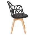 Intesi Krzesło Sirena z podłokietnikami czarne tworzywo PP ekoskóra nogi drewno bukowe wygodne i nowoczesne