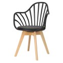 Intesi Krzesło Sirena z podłokietnikami czarne tworzywo PP ekoskóra nogi drewno bukowe wygodne i nowoczesne