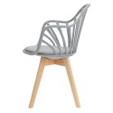 Intesi Krzesło Sirena z podłokietnikami szare tworzywo PP poduszka ekoskóra nogi drewno bukowe do jadalni restauracji kuchni