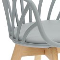 Intesi Krzesło Sirena z podłokietnikami szare tworzywo PP poduszka ekoskóra nogi drewno bukowe do jadalni restauracji kuchni