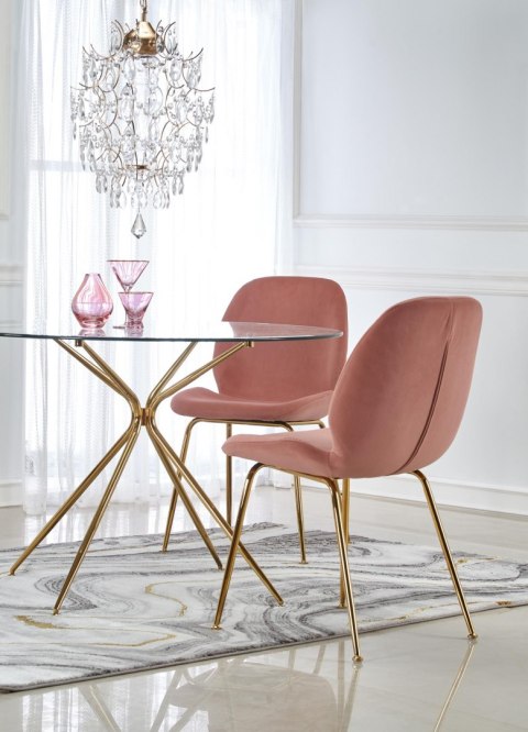 Halmar K381 krzesło różowy tkanina velvet /stelaż złoty Halmar K381 krzesło różowy tkanina velvet /stelaż złoty