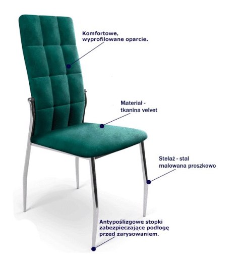 Halmar K416 krzesło do jadalni ciemny zielony velvet stelaż stal Halmar K416 krzesło do jadalni ciemny zielony velvet stelaż stal