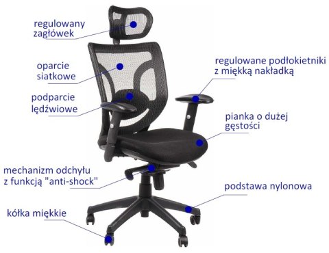 Fotel obrotowy KB-8901 CZARNY - krzesło biurowe do biurka - TILT, ZAGŁÓWEK Fotel obrotowy KB-8901 CZARNY - krzesło biurowe do biurka - TILT, ZAGŁÓWEK