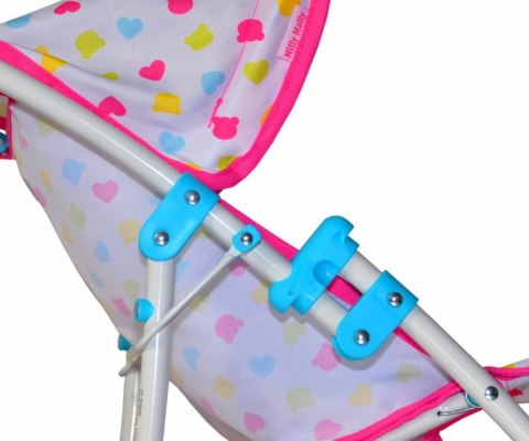 Milly Mally Wózek dla lalek spacerówka Natalie Candy Różowo Biały składany kosz na drobiazgi składana budka pasy Milly Mally Wózek dla lalek spacerówka Natalie Candy Różowo Biały składany kosz na drobiazgi składana budka pasy