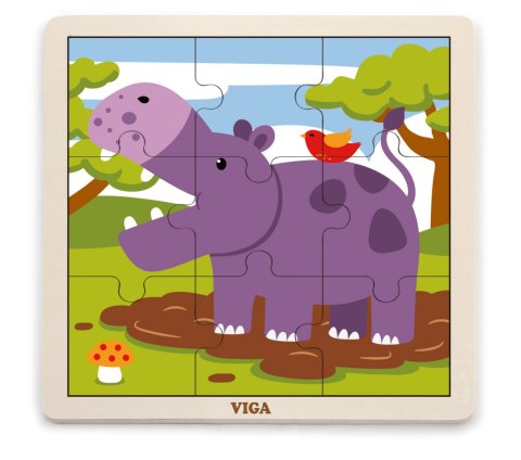Viga Viga 51443 Puzzle na podkładce 9 elementów - hipopotam Viga Viga 51443 Puzzle na podkładce 9 elementów - hipopotam