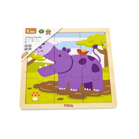 Viga Viga 51443 Puzzle na podkładce 9 elementów - hipopotam Viga Viga 51443 Puzzle na podkładce 9 elementów - hipopotam
