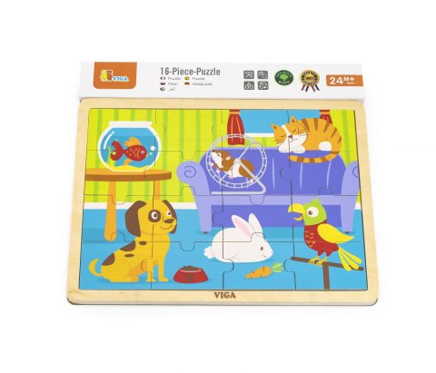 Viga Viga 51453 Puzzle na podkładce 16 elementów - zwierzęta domowe Viga Viga 51453 Puzzle na podkładce 16 elementów - zwierzęta domowe
