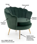 Halmar AMORINITO fotel wypoczynkowy ciemny zielony / złoty materiał: tkanina velvet/ stal chromowana Halmar AMORINITO fotel wypoczynkowy ciemny zielony / złoty materiał: tkanina velvet/ stal chromowana