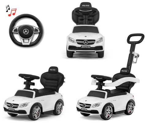 Milly Mally Pojazd z rączką MERCEDES-AMG C63 Coupe White Biały interaktywna kierownica z logo klakson schowek uchwyt na kubek Milly Mally Pojazd z rączką MERCEDES-AMG C63 Coupe White Biały interaktywna kierownica z logo klakson schowek uchwyt na kubek