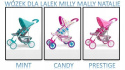 Milly Mally Wózek dla lalek spacerówka Natalie Candy Różowo Biały składany kosz na drobiazgi składana budka pasy Milly Mally Wózek dla lalek spacerówka Natalie Candy Różowo Biały składany kosz na drobiazgi składana budka pasy