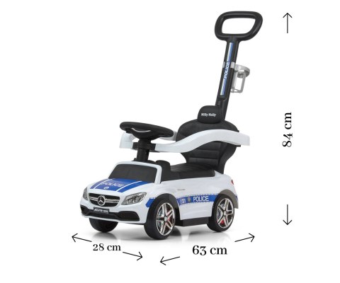 Milly Mally Pojazd z rączką MERCEDES-AMG Coupe Police Jeździk Pchacz schowek pod siedziskiem kierownica z logo uchwyt na kubek Milly Mally Pojazd z rączką MERCEDES-AMG Coupe Police Jeździk Pchacz schowek pod siedziskiem kierownica z logo uchwyt na kubek