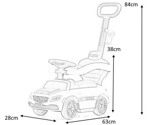 Milly Mally Pojazd z rączką MERCEDES-AMG Coupe Police Jeździk Pchacz schowek pod siedziskiem kierownica z logo uchwyt na kubek Milly Mally Pojazd z rączką MERCEDES-AMG Coupe Police Jeździk Pchacz schowek pod siedziskiem kierownica z logo uchwyt na kubek