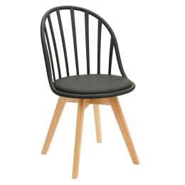 Intesi Krzesło Sirena czarne siedzisko tworzywo PP poduszka ekoskóra nogi drewno bukowe nowoczesne i wygodne