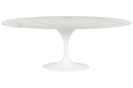 King Home Stół TULIP ELLIPSE MARBLE ARABESCATO - biały - blat owalny marmurowy, metal