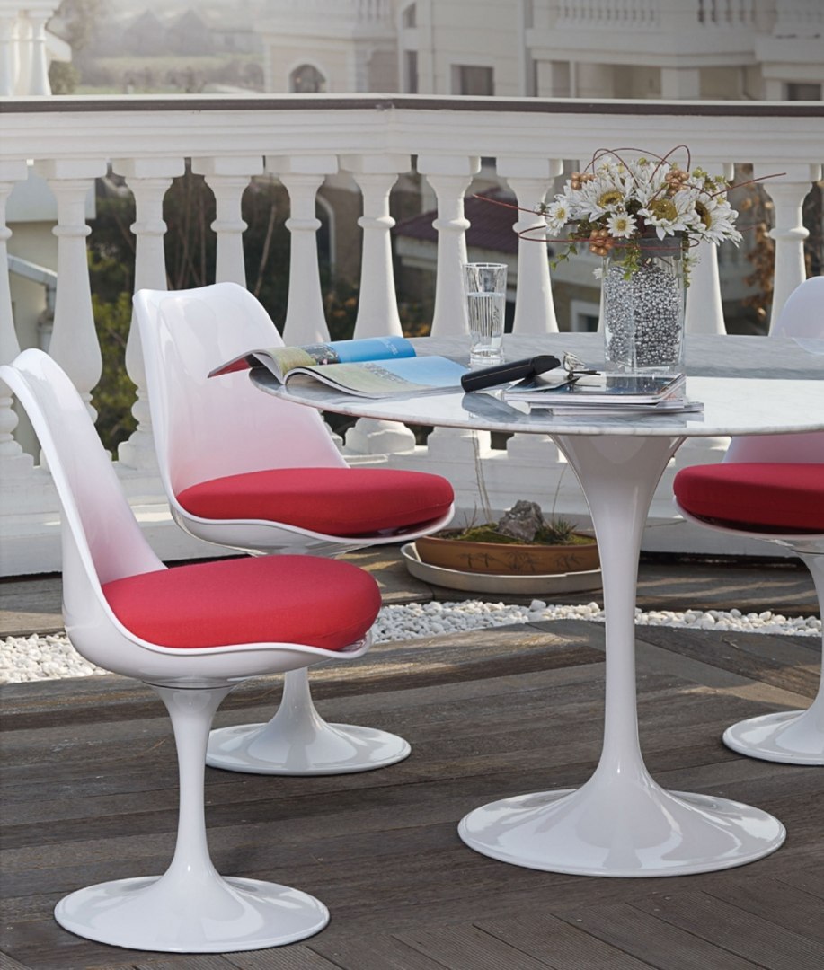 King Home Krzesło TULIP białe z czerwoną poduszką - ABS, podstawa metalowa