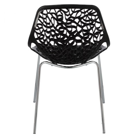 D2.DESIGN Krzesło Cepelia czarne siedzisko tworzywo wzór przypomina winorośl podstawa stal chromowana można sztaplować D2.DESIGN Krzesło Cepelia czarne siedzisko tworzywo wzór przypomina winorośl podstawa stal chromowana można sztaplować