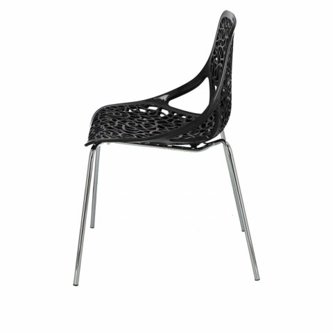 D2.DESIGN Krzesło Cepelia czarne siedzisko tworzywo wzór przypomina winorośl podstawa stal chromowana można sztaplować D2.DESIGN Krzesło Cepelia czarne siedzisko tworzywo wzór przypomina winorośl podstawa stal chromowana można sztaplować